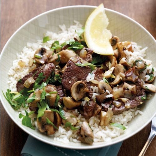 Boeuf, champignons et riz